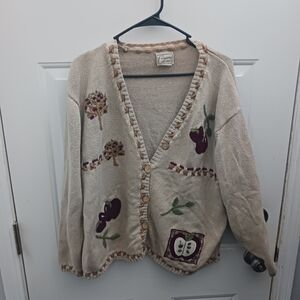 Women's Cream Vintage Cardigan with Embroidered Details
